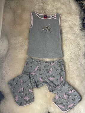 Vintage | Rare Bobby Jack Pillow Talk Slumber pink & grey Monkey Pajama Set M
